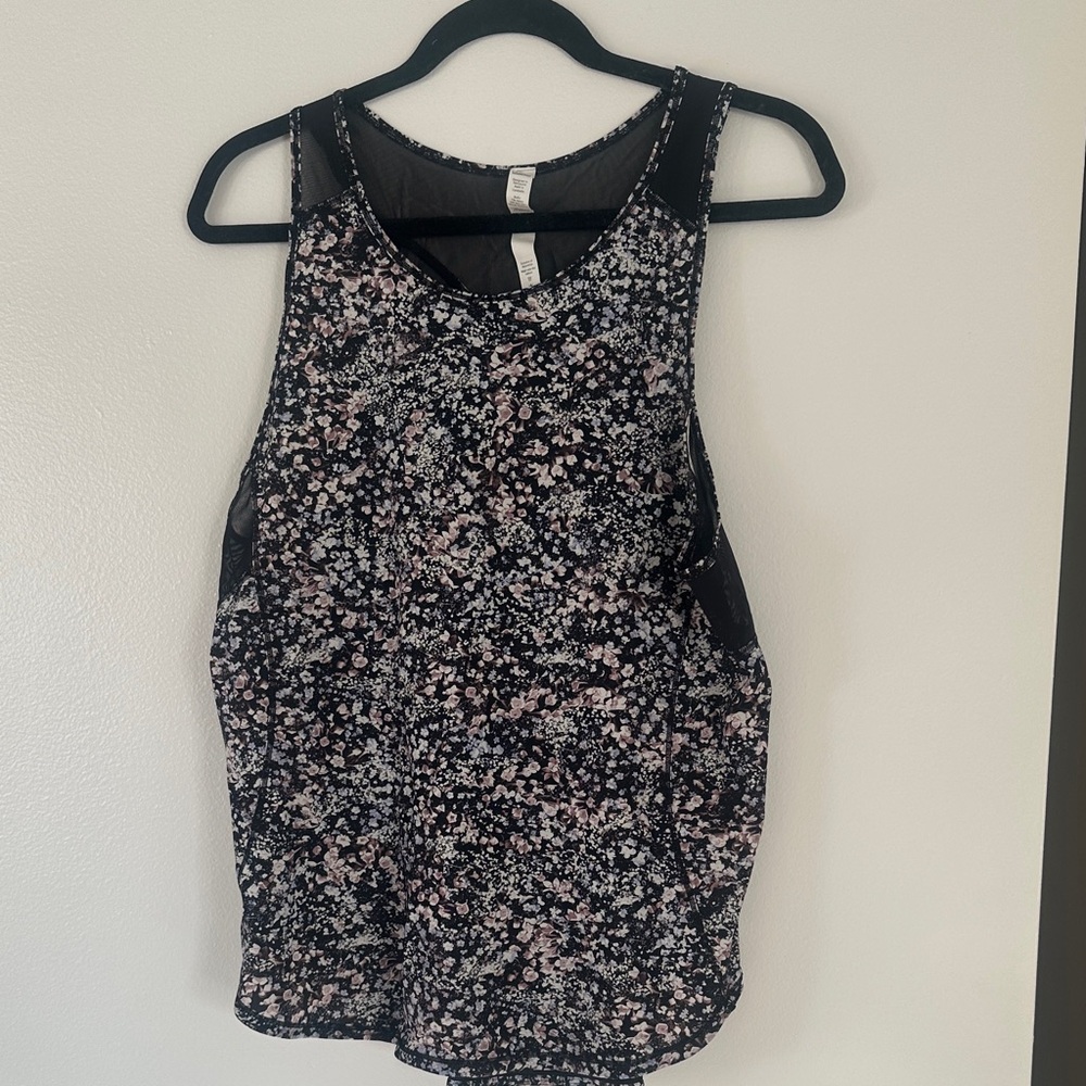 Lululemon Athletica Black and Pink Floral Tank Top